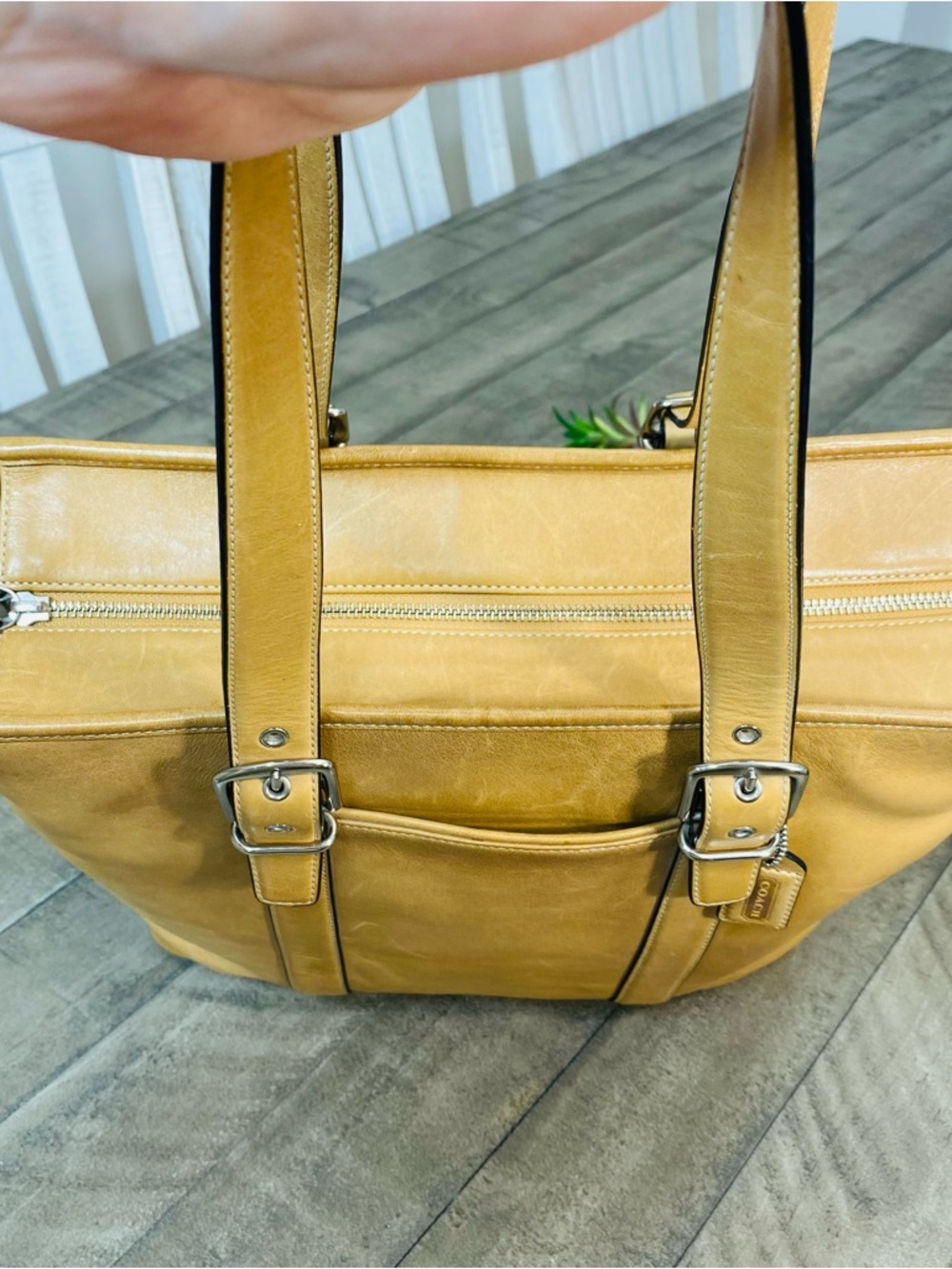 Vintage Coach Hamptons Large Carryall Tote Bag Leather Camel 6491 - Picture 11 of 15